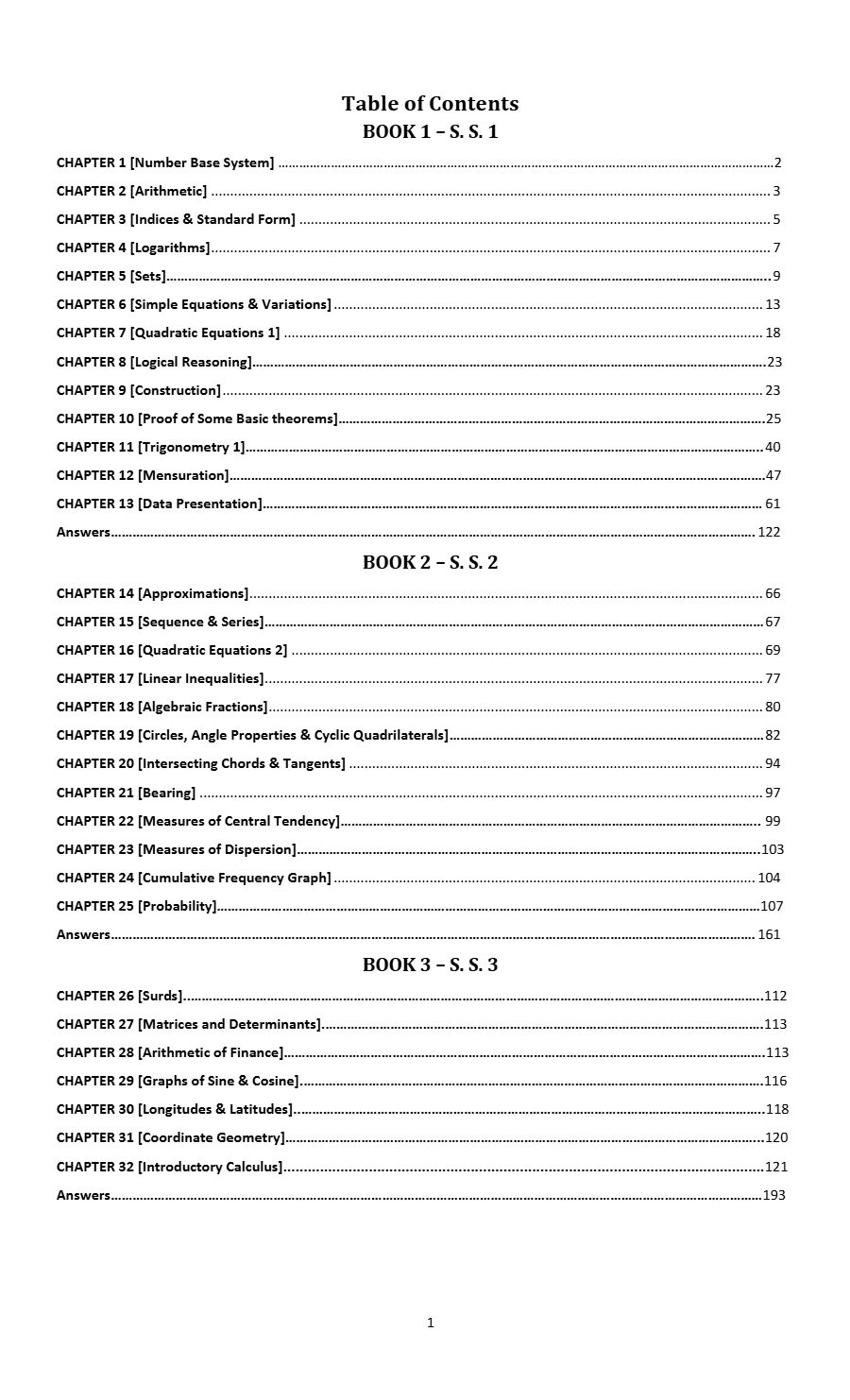 First page of the Prep50 Mathematics sample: Arranged by SS1, SS2 and SS3