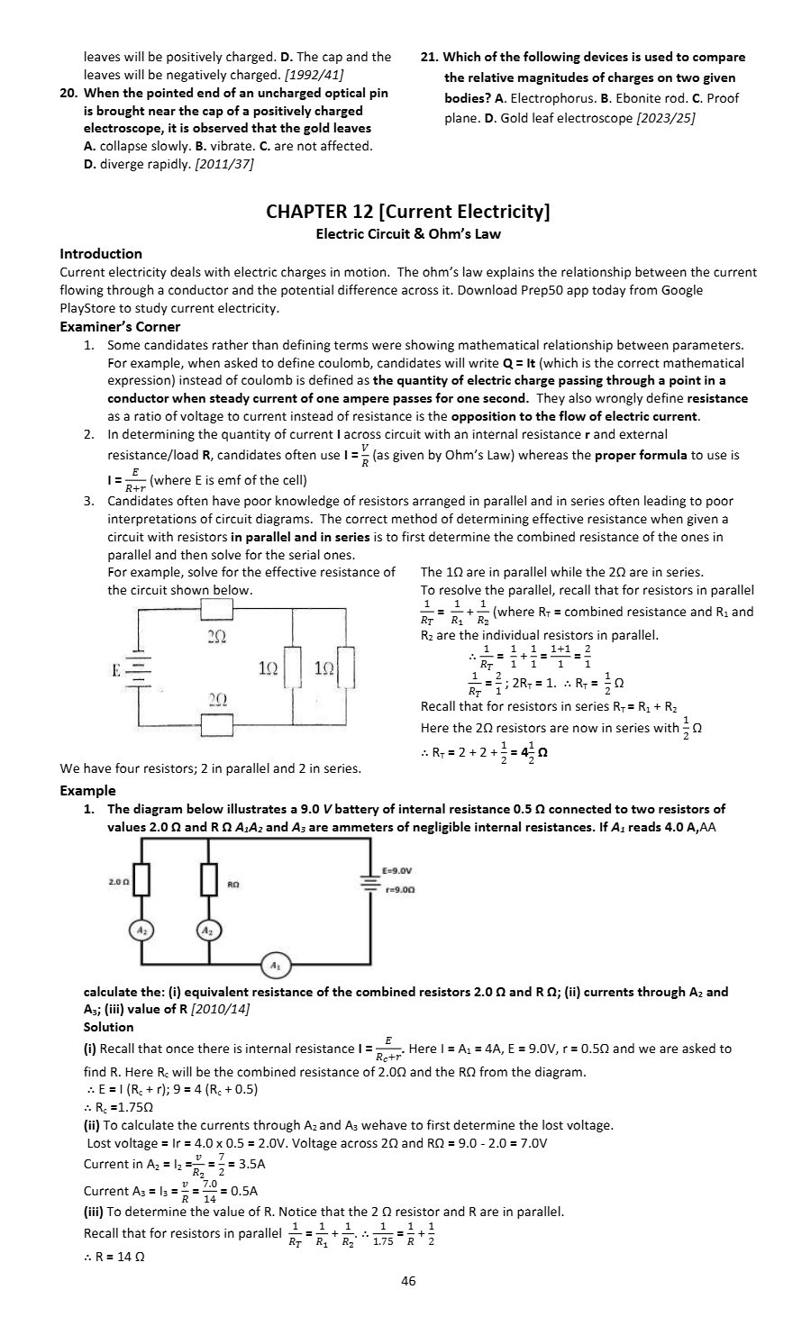 First page of the Prep50 Physics sample: Current Electricity